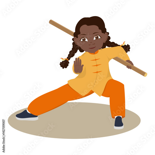 Flat Vector Illustration of Martial Arts Kids, Training Children Wearing Kimono. Item 1