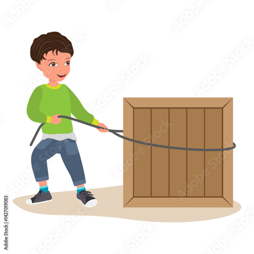 Flat Vector Illustration of Pushing And Pulling, Force and Motion. Item 1
