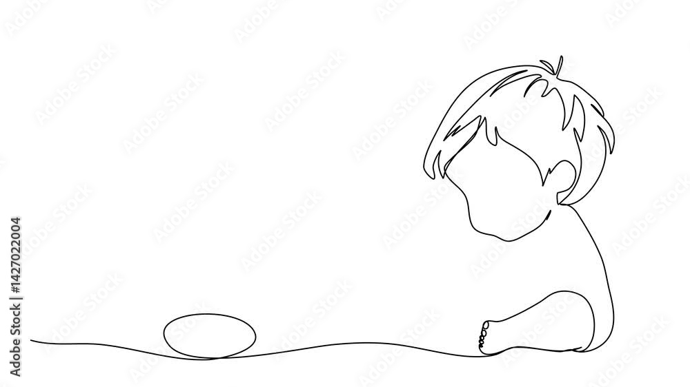 Cute child sits on the floor. One line drawing animation with alpha channel. Cute child sits on the floor. One line drawing animation with alpha channel.