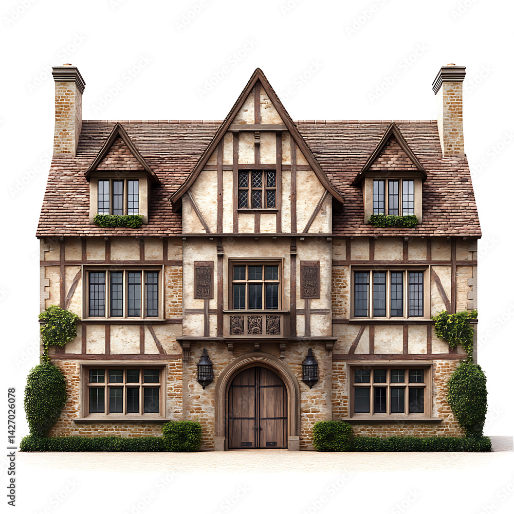 Fototapeta premium Charming English Cottage with Traditional Architecture and Beautiful Landscaping