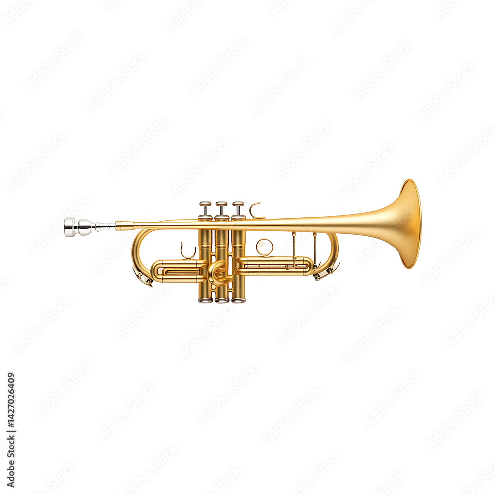 Obraz premium Elegant Gold Trumpet on a Black Background for Music and Performance Themes