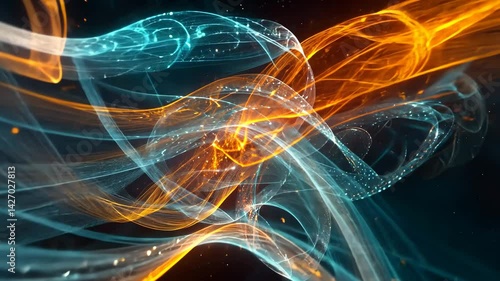 Futuristic Blue Orange Digital Energy Flow Background