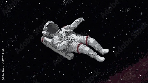 Obraz na płótnie Pixel Art Astronaut Drifting in Starry Space for Digital and Print Decor w salonie