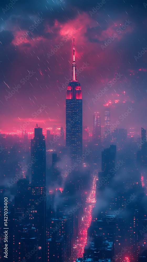 Fototapeta premium Urban city skyline sunrise foggy horizon high resolution hd image