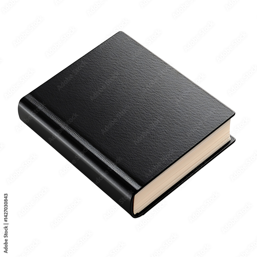 Black Leather-Bound Book with Blank Pages on a White Background for Mockups and Design Black Leather-Bound Book with Blank Pages on a White Background for Mockups and Design