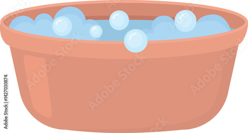 Basin with soap foam isolated on white background. Illustration with cleaning or laundry equipment