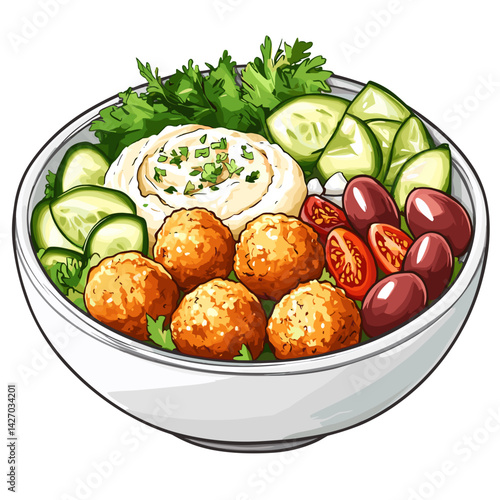 Mediterranean Falafel & Hummus Bowl with Fresh Veggies