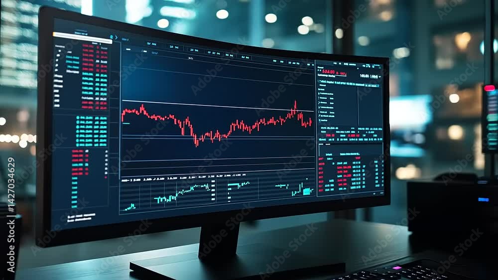 Financial Market Analysis Display on a Modern Computer Monitor Financial Market Analysis Display on a Modern Computer Monitor