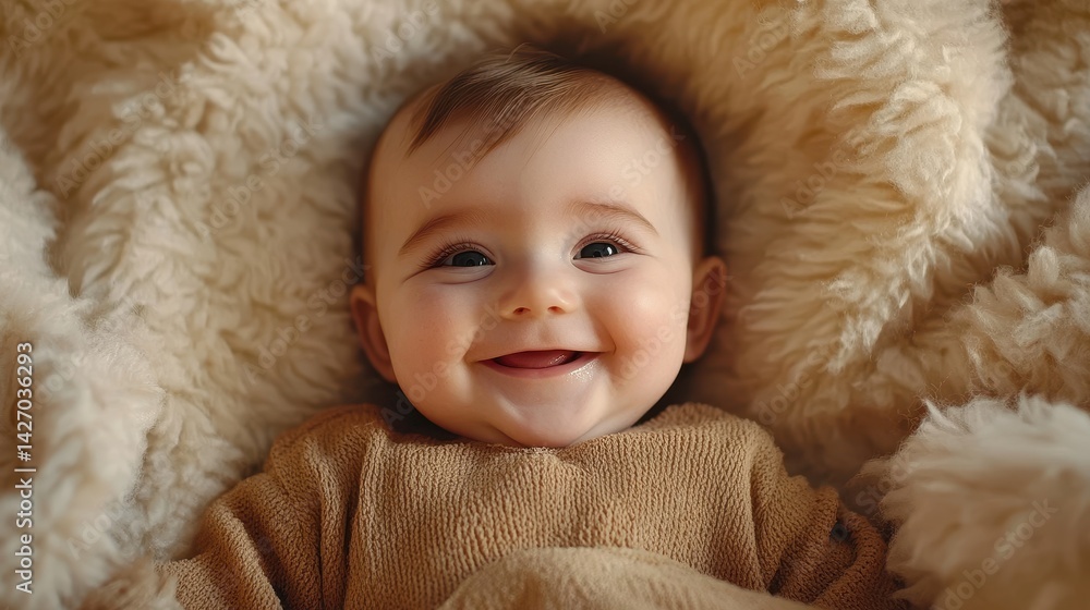Smiling caucasian baby wrapped in soft blanket Smiling caucasian baby wrapped in soft blanket