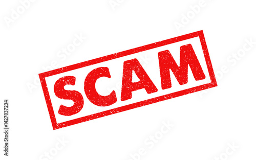 Scam red ink rubber stamp grunge effect sign symbol fraud alert case investigation cheat crime private information