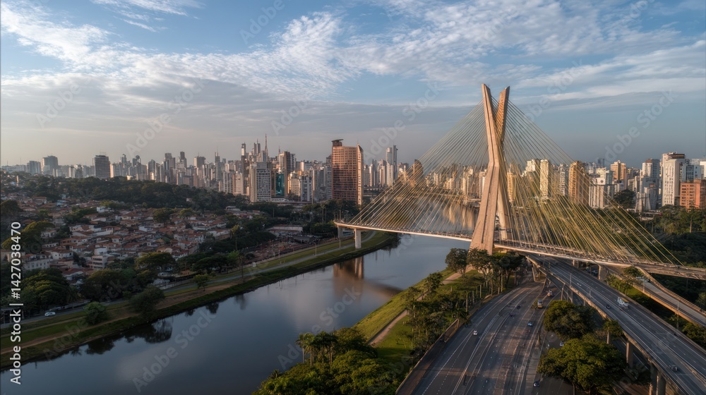 Obraz premium Cityscape with cable-stayed bridge