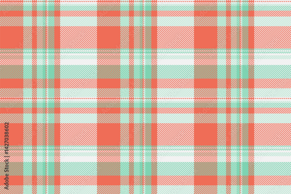 Vibrant plaid pattern in shades of coral, teal, and white. Seamless texture evokes warmth, comfort, and traditional style. Perfect for textiles, backgrounds, and designs. Vibrant plaid pattern in shades of coral, teal, and white. Seamless texture evokes warmth, comfort, and traditional style. Perfect for textiles, backgrounds, and designs.