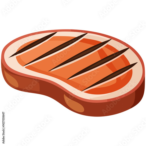 Cartoon vector illustration of a grilled steak with char lines
