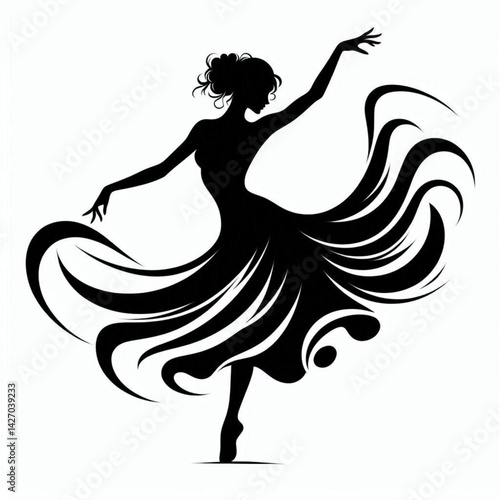 Black Silhouette Vector of a Dancing Woman on White Background