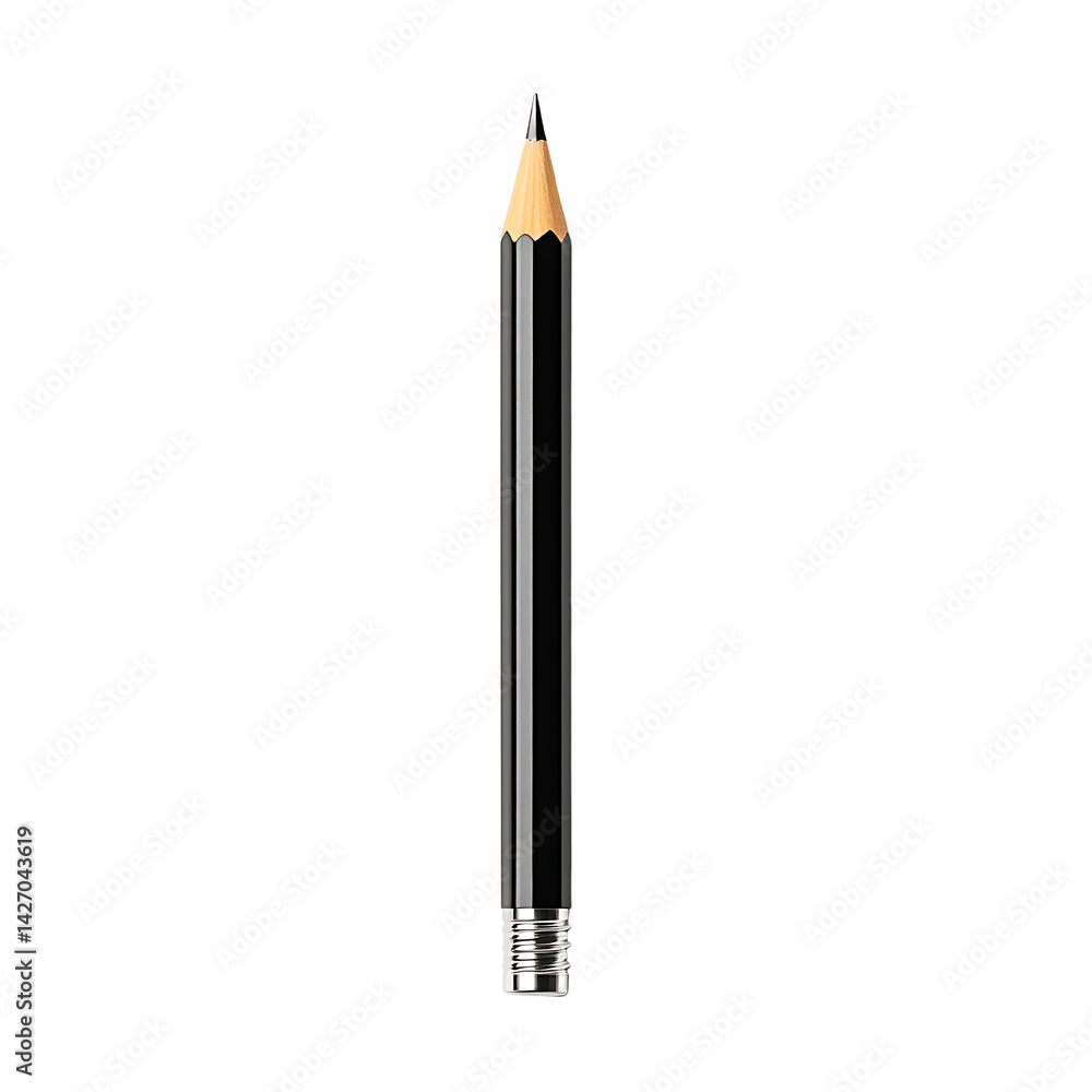 Black Pencil with Sharp Tip and Silver Ferrule on Transparent Background Black Pencil with Sharp Tip and Silver Ferrule on Transparent Background