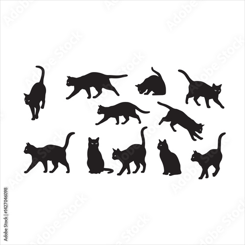  black cats silhouette collection Vector