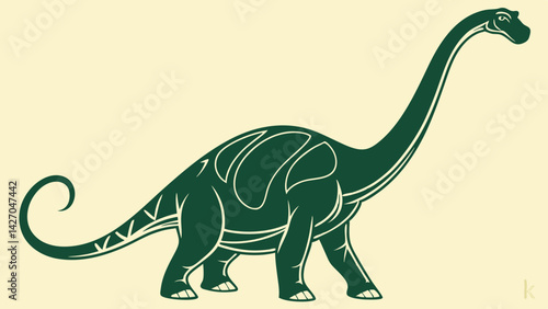 Stylized dinosaur illustration, green brontosaurus silhouette, long neck
