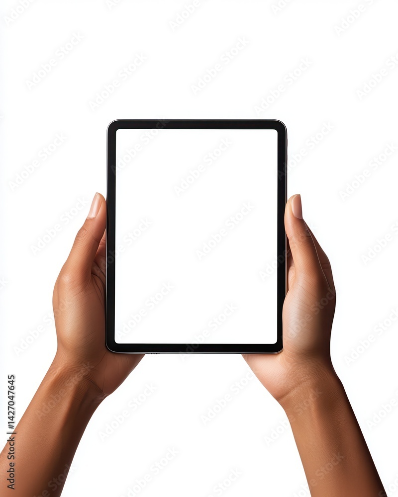 Hands holding a tablet with a blank screen Hands holding a tablet with a blank screen