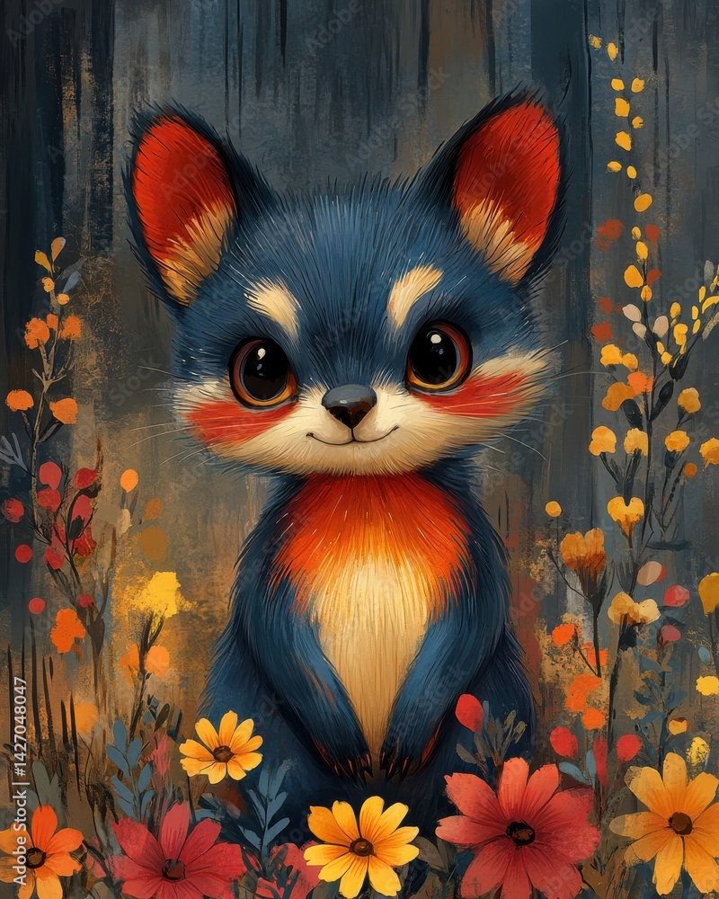 Fototapeta premium Bohemian Style Small Animal Illustration with Intricate Botanical and Geometric Folk Designs