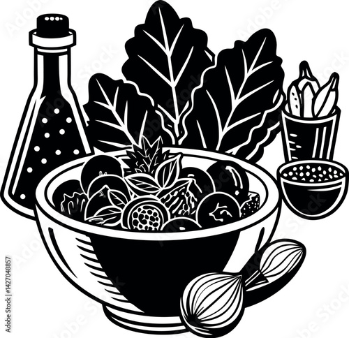 Healthy Salad Ingredients Set In Shallotte Style