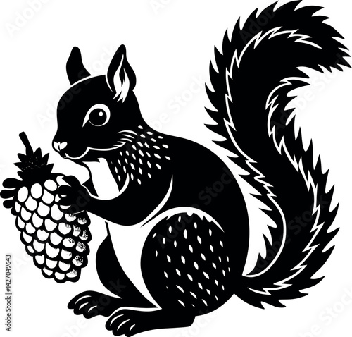 Squirrel With Acorn And Pinecones