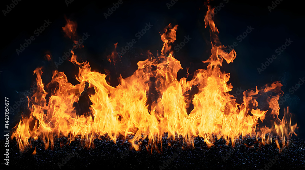 Obraz premium Powerful Orange Flames Against Black Background