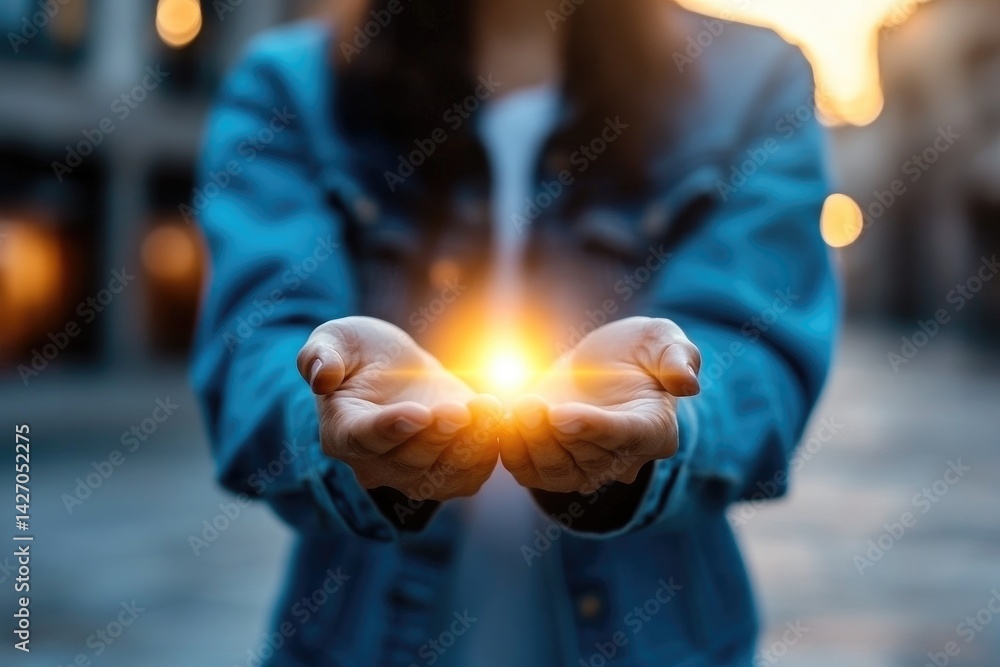 Fototapeta premium Hands holding bright light opportunity potential