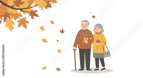 Elderly couple enjoying autumn leaves - пожилая пара. Осенние листья.  
