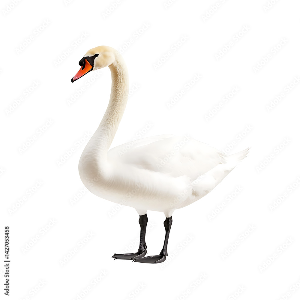 Fototapeta premium Elegant white swan standing gracefully against a plain background for nature enthusiasts