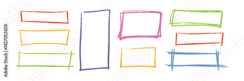 Hand drawn pastel color highlight rectangle set - rough sketchy shapes with crayon, marker or ink texture. Underline elements in grunge style for drawing attention to important text and emphasizing