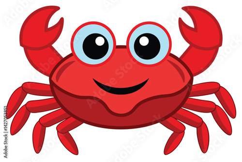  vector illustration of a red cartoon crab.