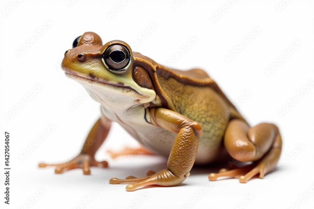 Fototapeta premium Close-up of a single brown frog against a pure white backdrop, photography, macro photography, image