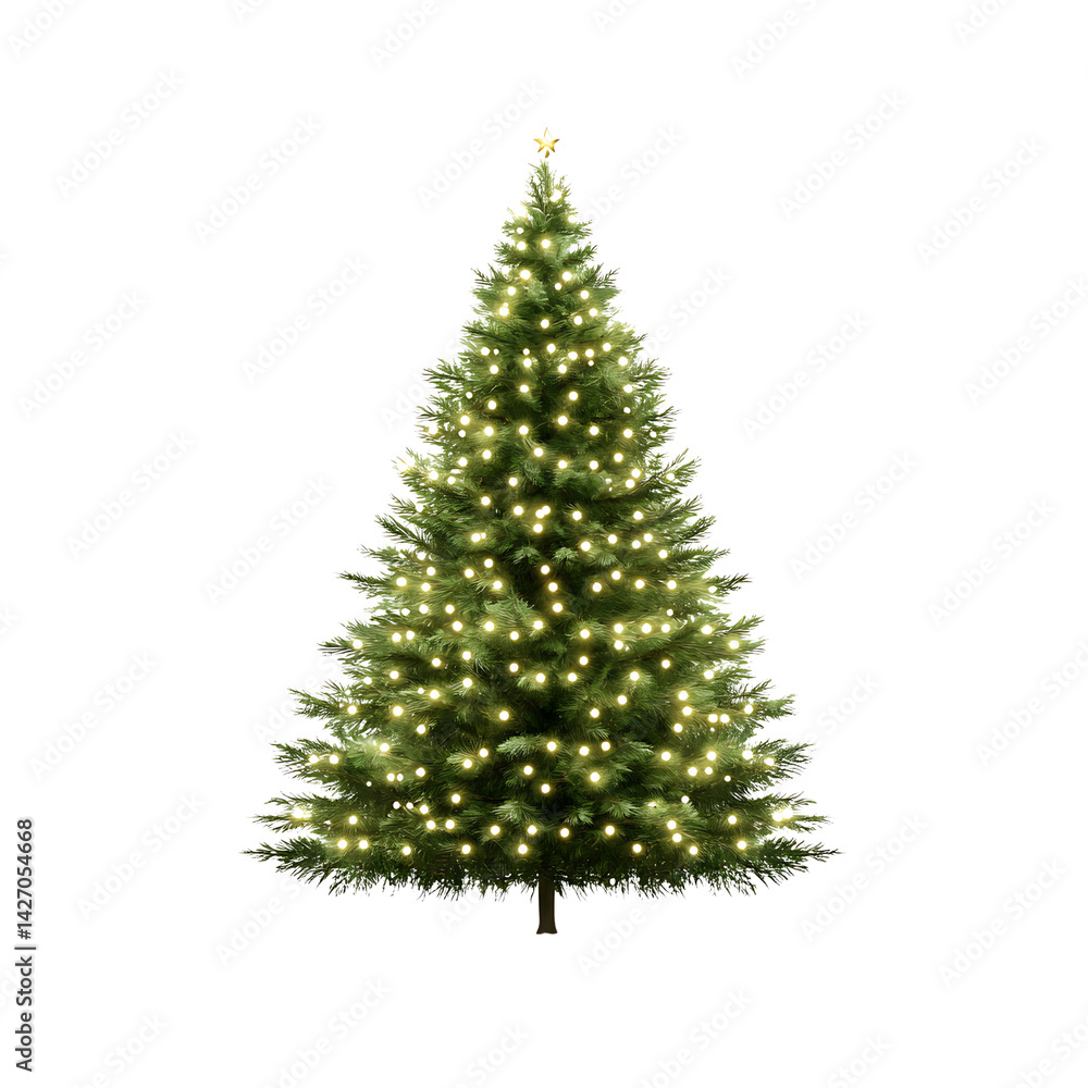 Lush Green Christmas Tree Decorated with Bright Twinkling Lights for Holiday Season Lush Green Christmas Tree Decorated with Bright Twinkling Lights for Holiday Season