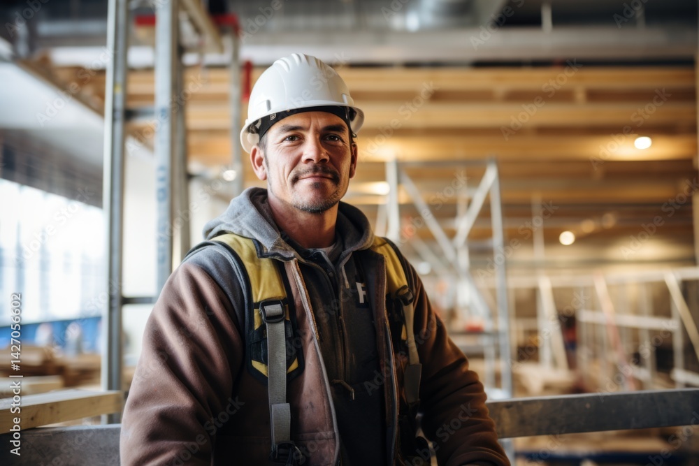 Portrait of a Hispanic construction worker on building house in USA Portrait of a Hispanic construction worker on building house in USA