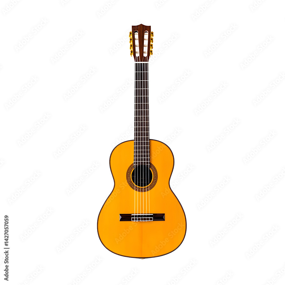 Obraz premium Classic Acoustic Guitar with Bright Finish and Elegant Design on Black Background