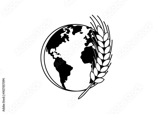 World Food Day, World Food Day graphic with bread and earth,  A stylized graphic for World Food Day, featuring a loaf of bread, wheat, and a globe.  Silhouetted figure holding bread and wheat, celebra