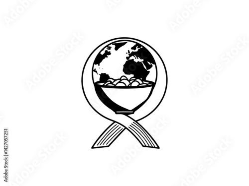 Global Food, A World of Culinary Delights, International food day, A stylized illustration of a globe with a plate of various foods, suggesting global cuisine and international food experiences.