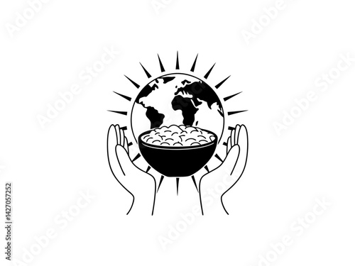 Global Food, A World of Culinary Delights, International food day, A stylized illustration of a globe with a plate of various foods, suggesting global cuisine and international food experiences.