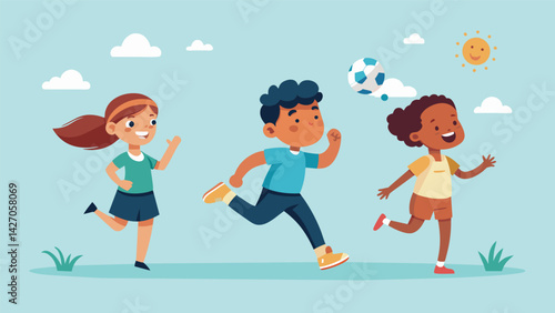 Children run around nearby mimicking the players moves and dreaming of one day joining in on the action.. Vector illustration