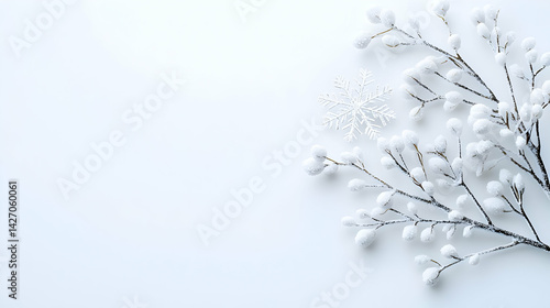 Winter Decorative Branches With Snowflakes On White Background