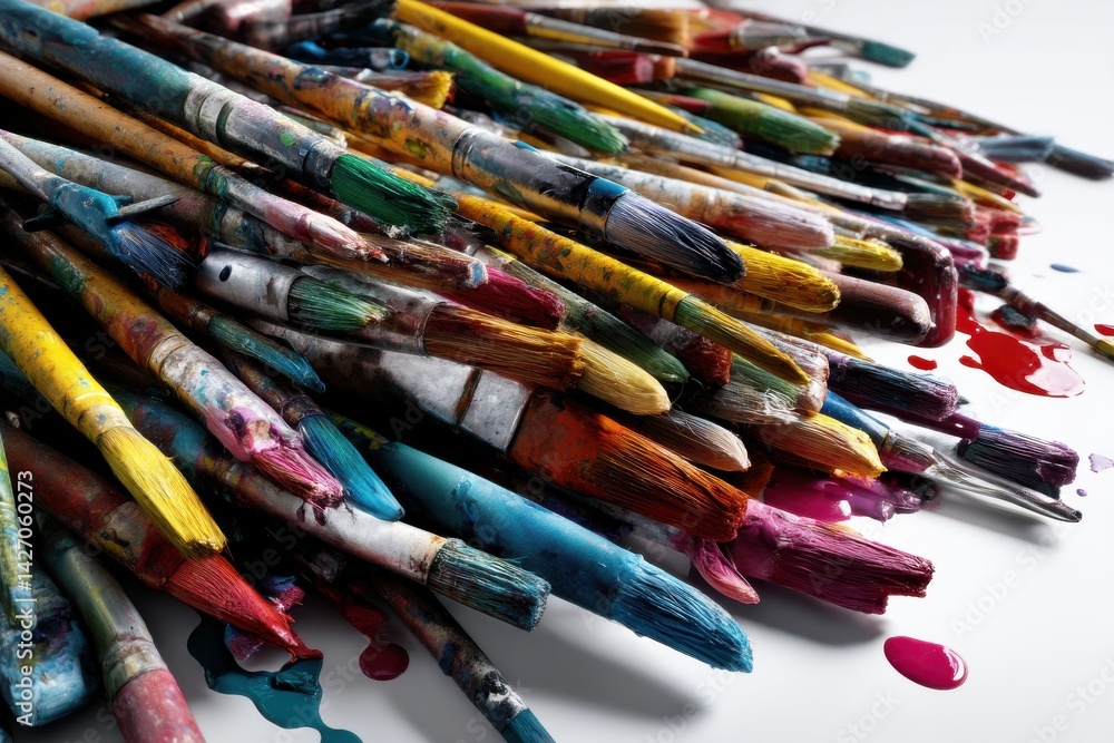 A colorful collection of used paintbrushes creates an abstract background with vibrant textures, showcasing the tools of artistic expression and creative endeavors. A colorful collection of used paintbrushes creates an abstract background with vibrant textures, showcasing the tools of artistic expression and creative endeavors.