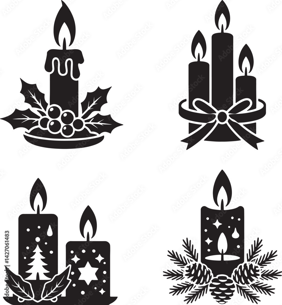 Christmas candle silhouette vector illustration isolated On Transparent Background Christmas candle silhouette vector illustration isolated On Transparent Background