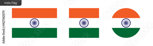India flag png vector. India Square and round icon isolated on transparent PNG background. India flag icon