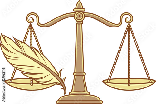 Feather and Balance Scale Illustration Symbol of Justice & Lightness