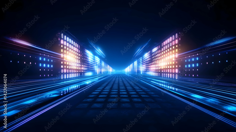 Futuristic City Tunnel With Glowing Buildings Futuristic City Tunnel With Glowing Buildings