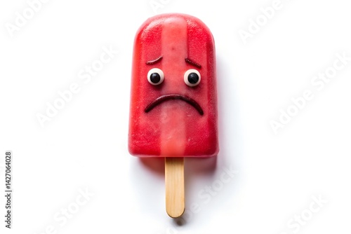 Obraz na płótnie Melting Cartoon Popsicle with Sad Expression on White Background w salonie