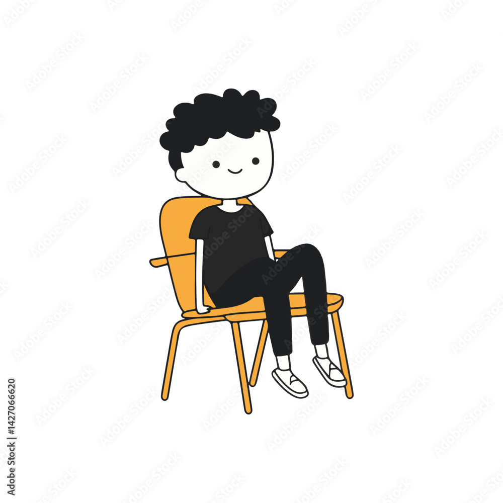 Fototapeta premium Cute boy sitting on chair with relaxed expression vector illustration