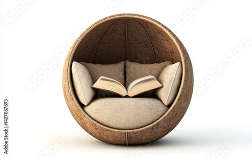 A Quiet Escape A Cozy Reading Nook with a Single Open Book Isolated On White Background.