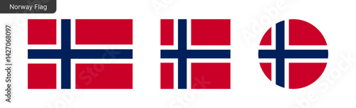 Norway flag png vector. Norway Square and round icon isolated on transparent PNG background. Norway flag icon