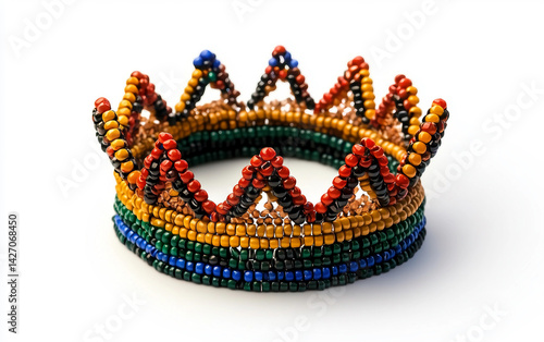 Regal Elegance A Crown Made of African Beads Symbolizing Royalty Isolated On White Background.